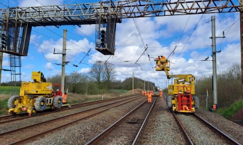 Signal gantry being replaced