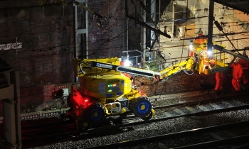 VolkerRail RRV on track as the team Work to replace three damaged Motorised Operating Switch (MOS) panels at Castlefield Junction in Manchester and installed a new vacuum interrupter
