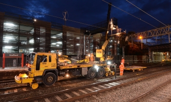 Installing signal gantry, Stafford.jpg