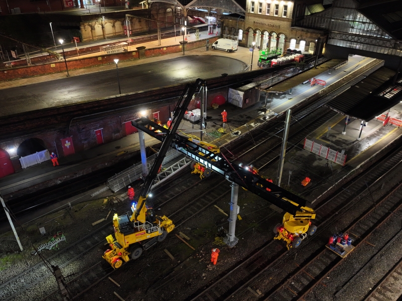 aerial image of signalling gantry installation