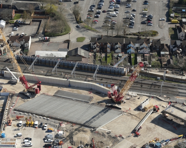 Aerial shot showing steel work in place for Bletchley flyover rebuild - Credit Network Rail Air Operations.jpg