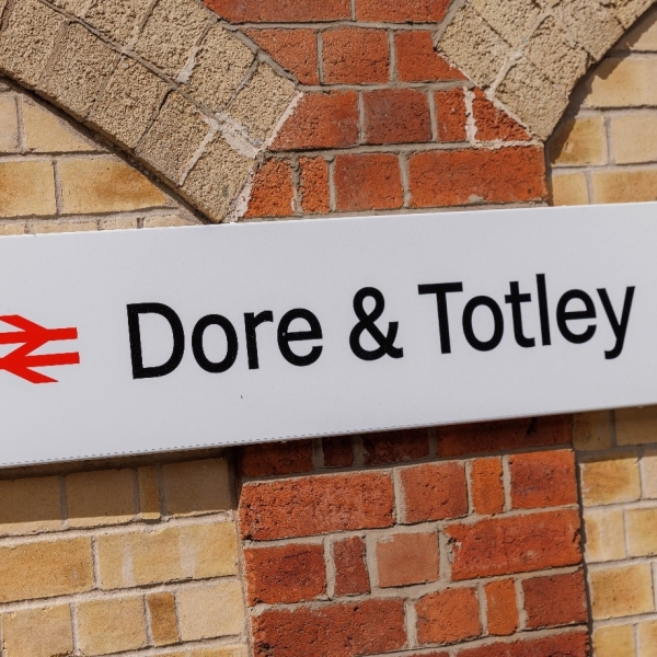 A picture of the Dore & Totley train station sign